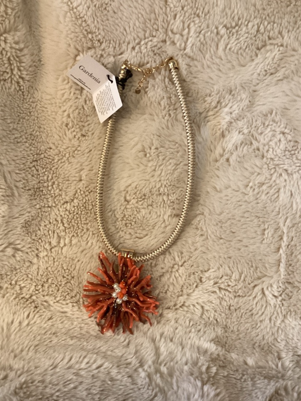 Gardenia Orange Coral-Style Pendant Necklace with Gold Chain